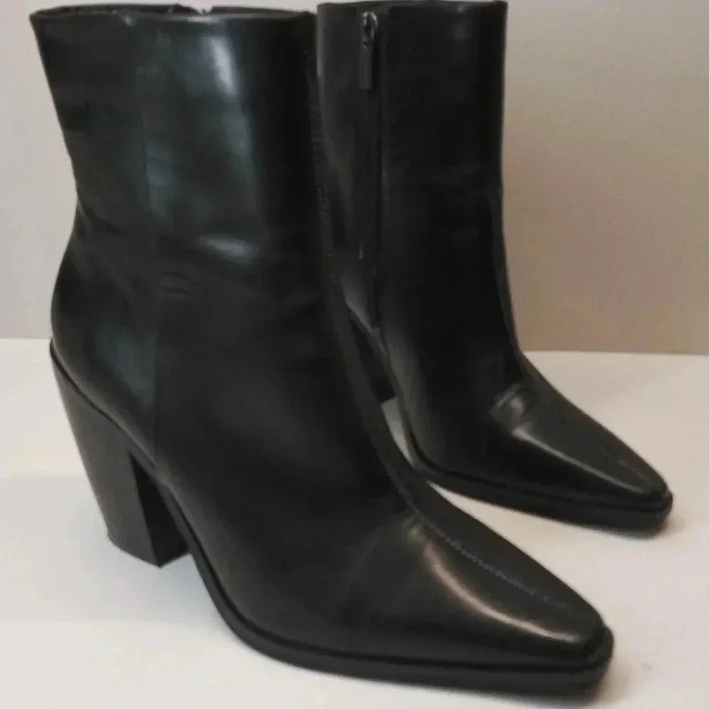 Vince Camuto Black Leather Pointed Toe Ankle Boots